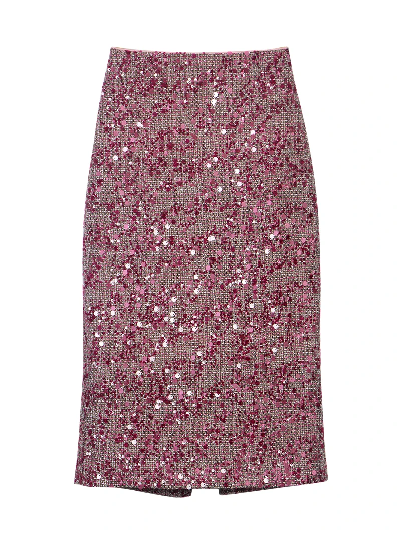 Nueva falda de estilo de fragancia pequeña con diseño de lentejuelas de industria pesada, temperamento de alta gama, ligera, moderna y elegante