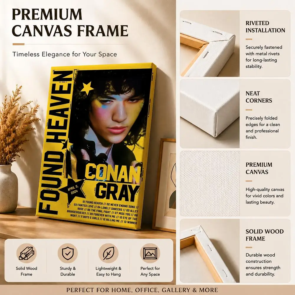 Bedroom Pop Artist C-conan gray Framed Wall Painting Canvas Art Poster with Solid Wood Frame for Living Room Home Decor