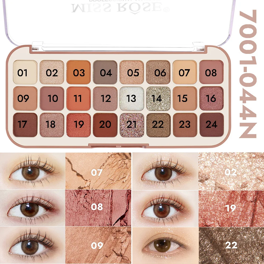 MISS ROSE 24 Colors Eyeshadow Palette - Smudge Proof Shimmer Matte Multi-Color Fashion Eye Shadow Makeup Cosmetic Combination Tr