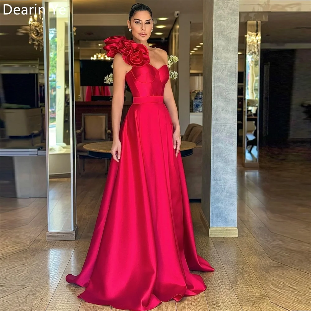 

Customized Formal Gown Evening Dearin One Shoulder A-line Floor Length Skirts Draped Sleeveless Applique 3D Flower Bespoke Occas