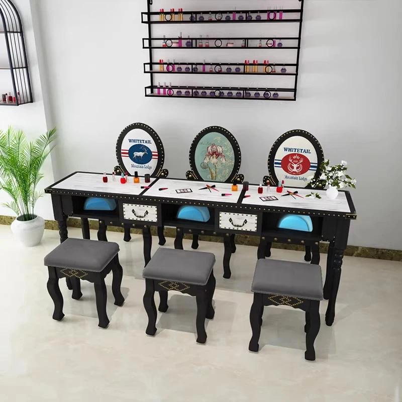 ##American Luxury Manicure Table With Drawers Vintage Aesthetic Glamour Nail Table Modern Storage Mesa Manicura Salon Furniture 5