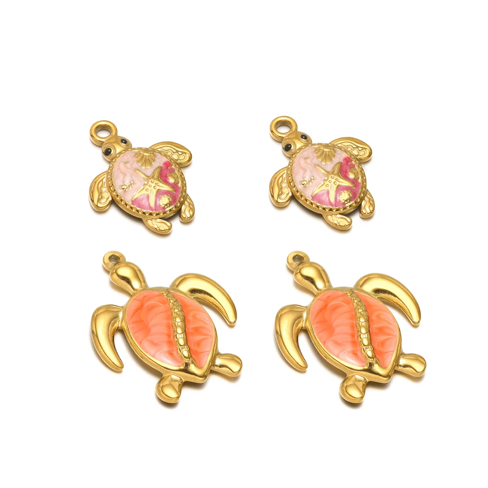 5 uds. De dijes dorados de tortuga esmaltados de acero inoxidable, exquisito colgante de tortuga, joyería DIY, collar, accesorios, pulsera, fabricación de pendientes