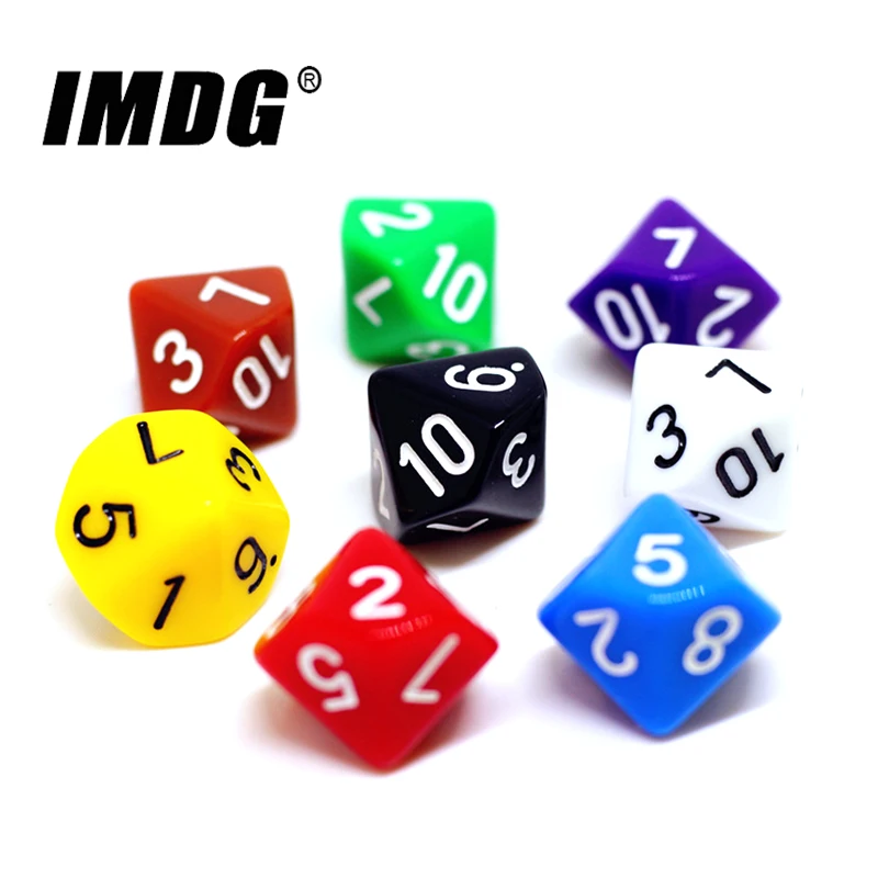 D10 아크릴 큐브 게임 주사위, 고품질 부티크 다채로운 솔리드 주사위, 팩 당 10 개, 1-10