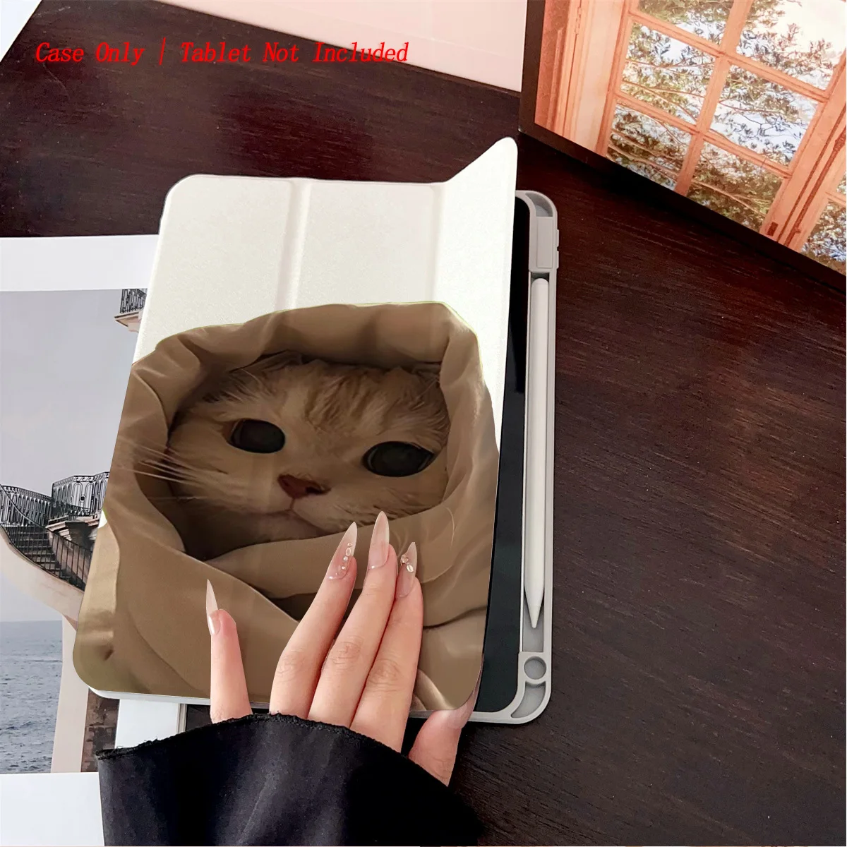 Mit Katze umwickelte iPad-Hülle mit Deckenmuster – 360° °   Drehbare, faltbare Hülle für Apple iPad Pro/Air/Mini