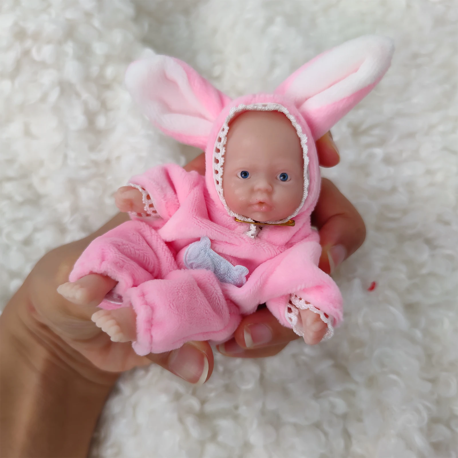 Reborn Baby Dolls Silicone Full Body 4.5 Inch Open Eyes Soft Body Mini Realistic-Newborn Baby Dolls with Feeding Accessories