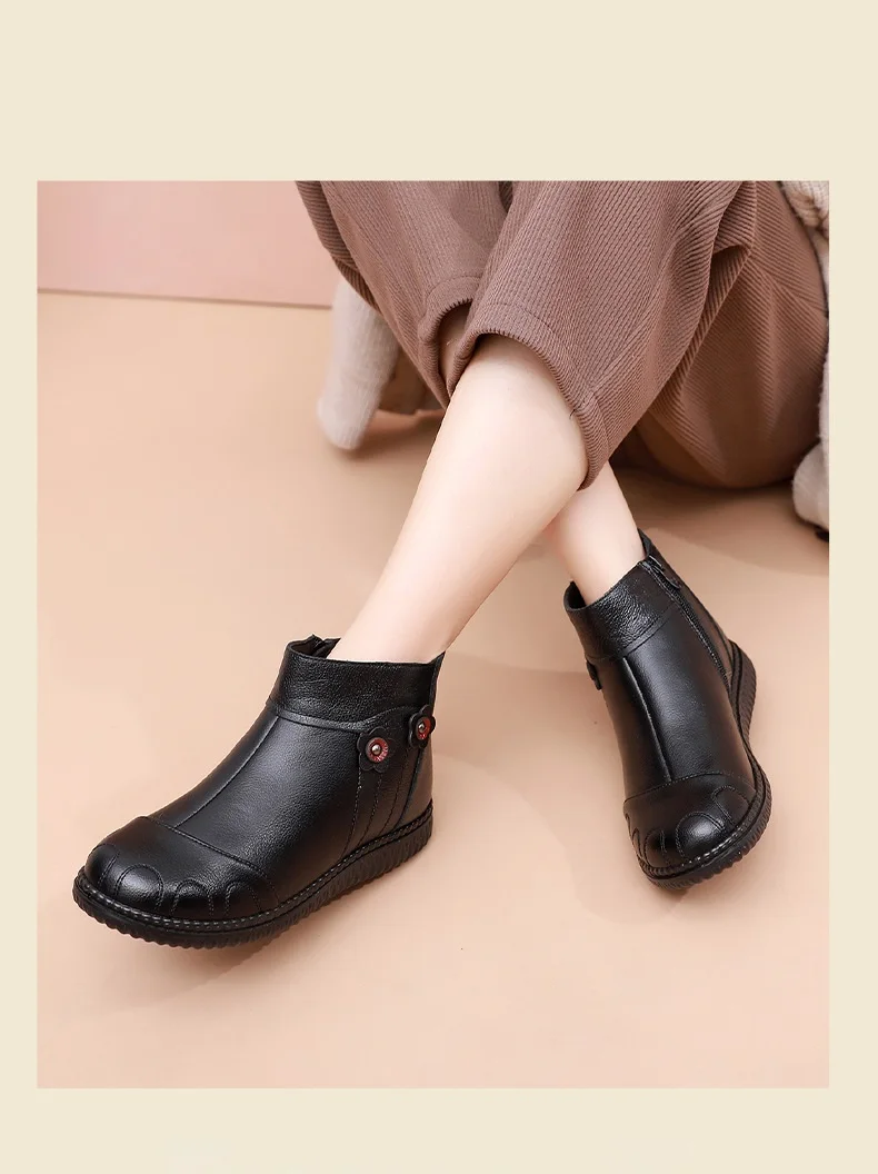 2023 Winter Leather Warm Women Boots Waterproof Slip On Snow Boots Ladies Casual Comfortable Ankle Boots Women\'s Short Boots