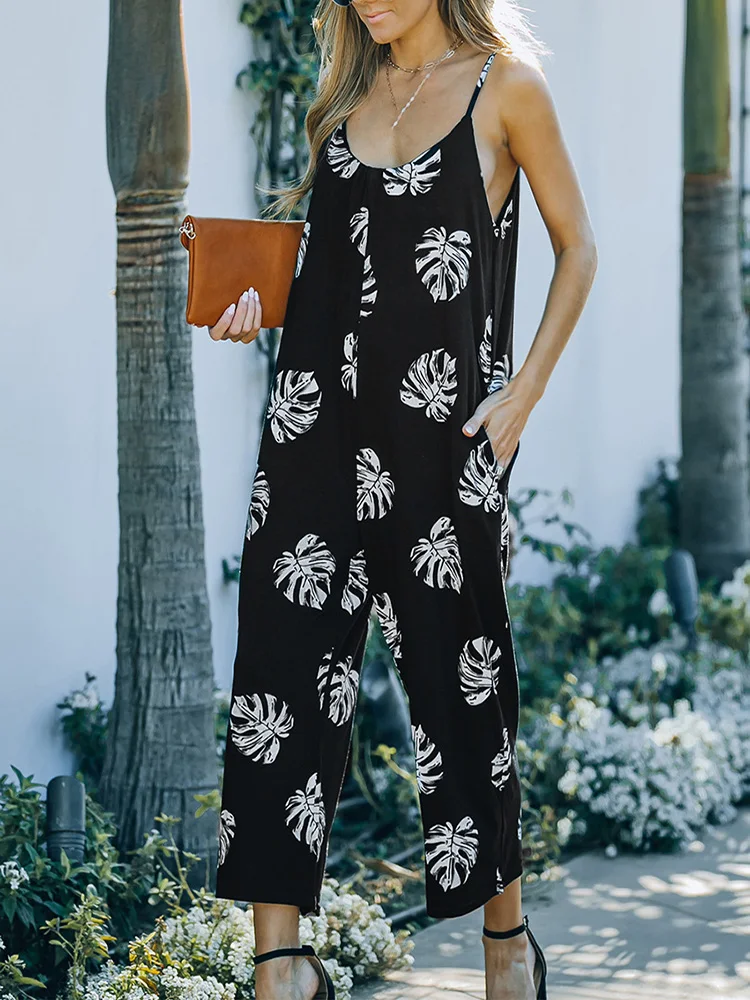 Dames Jumpsuit 2023 Zomer Nieuwe Print Off Shoulder Mouwloze Jarretelband Casual Losse Broek Jumpsuit