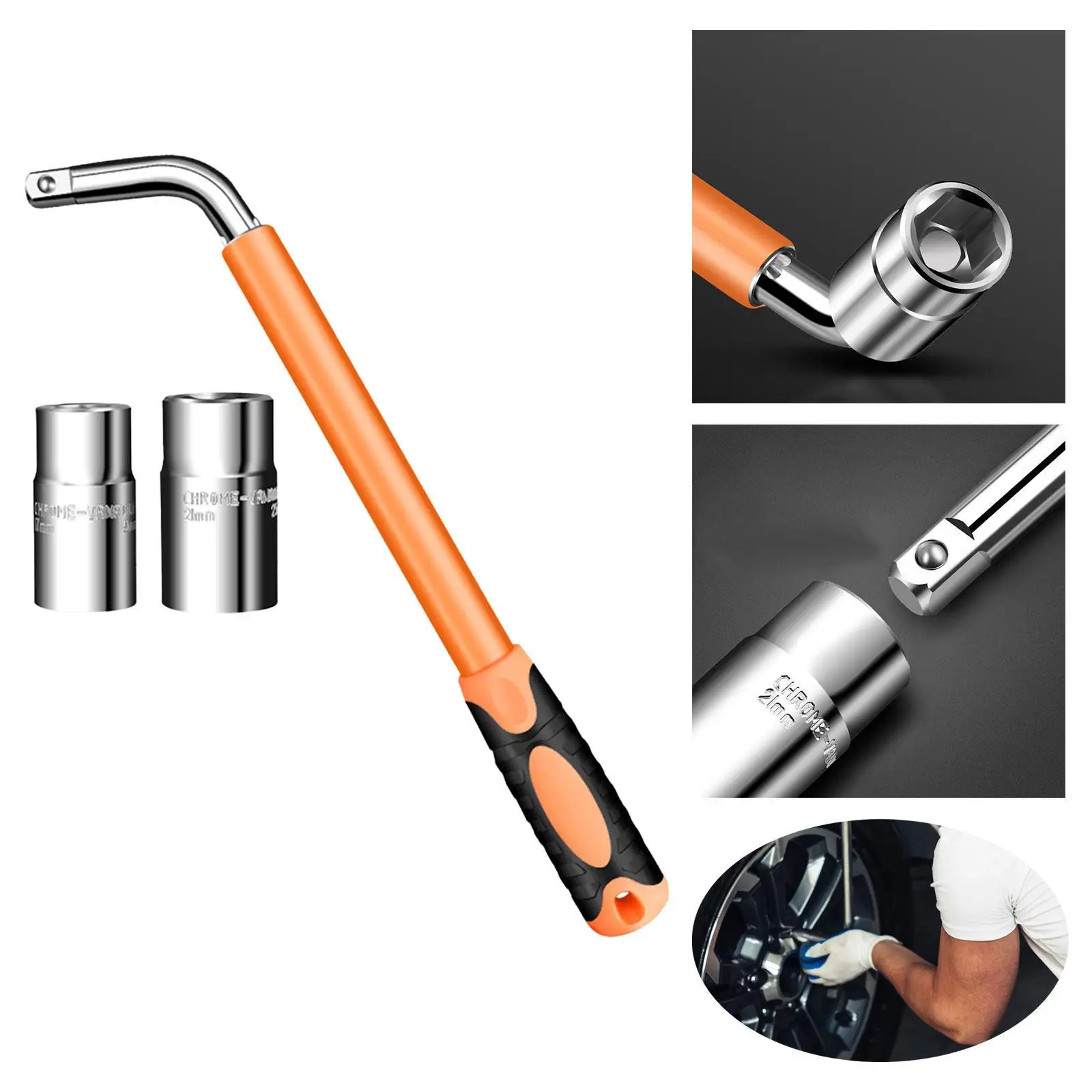 Telescoping Lug Wrench with 17 19 21 23mm Sockets Wheel Brace Lug Nut Wrench