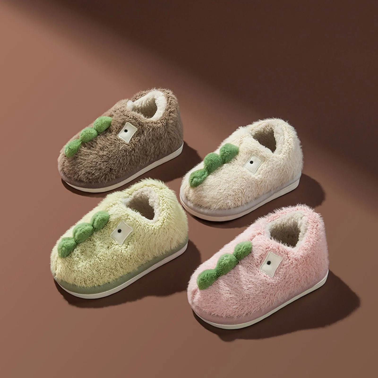 Kids Slippers Boys Girls Flops Soft Non-slip Children Baby Warm Cotton Indoor Shoes 2022 Winter Cartoon Dinosaur Home Slippers