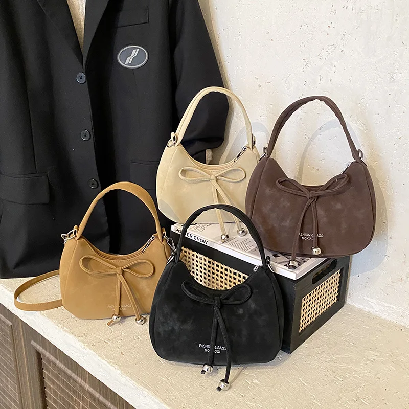 

New Bow Solid Color Handbag Casual Fashionable Shoulder Crossbody Bag Leather Women's Totes Bag Casual Large Capacity Hobos Bag