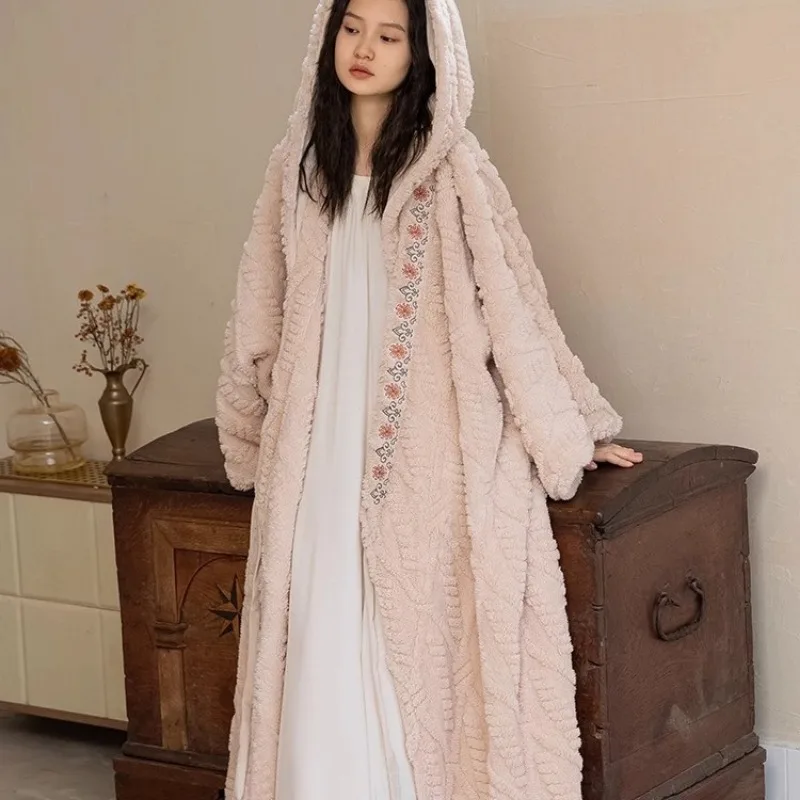 

Ночная рубашка для беременных, осенне-зимний послеродовой термостойкий халат с капюшоном и ремешком, свободный халат для родов