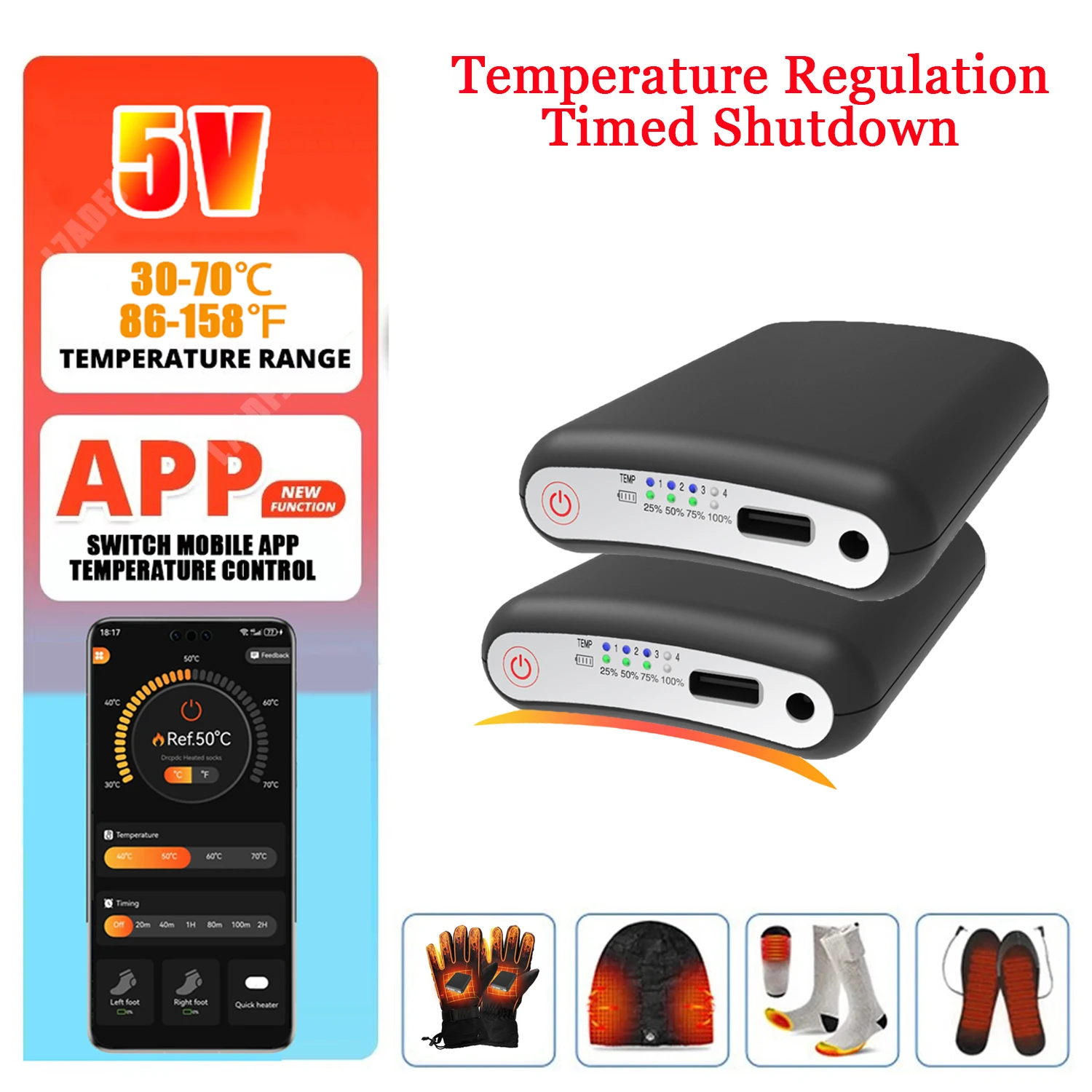 App Remote Control Socks Battery 5V 5000mah Winter Heated Socks LiPo Battery Packs Warm Gloves Kneepad Rechargeable Power Bank