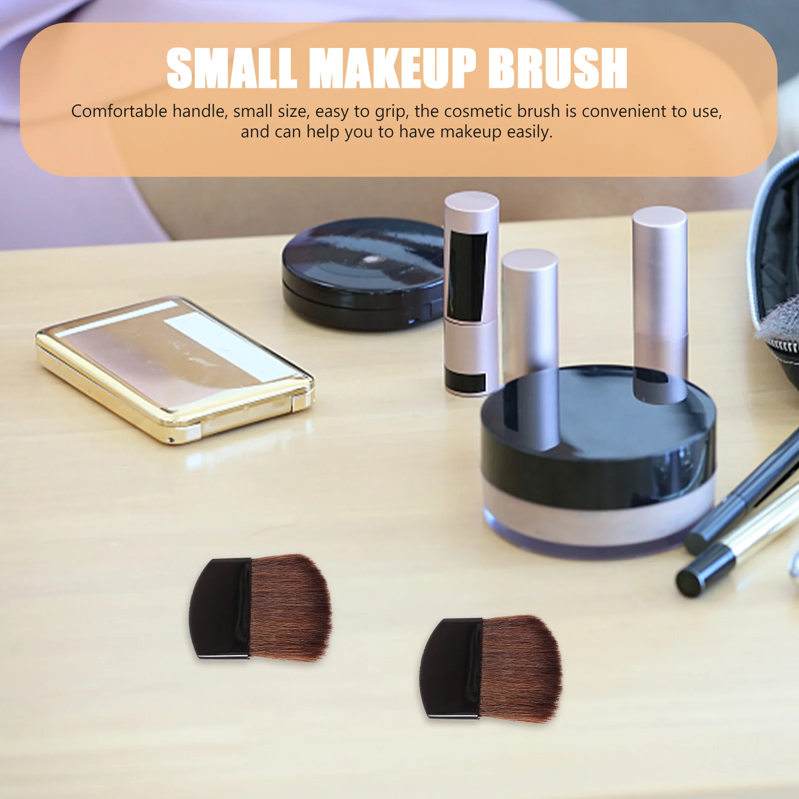 4 Pcs Semi-circular Square Flake Flat Powder Brush Blush Mini Makeup 4pcs (black Handle Brown Hair) Facial Horse Travel