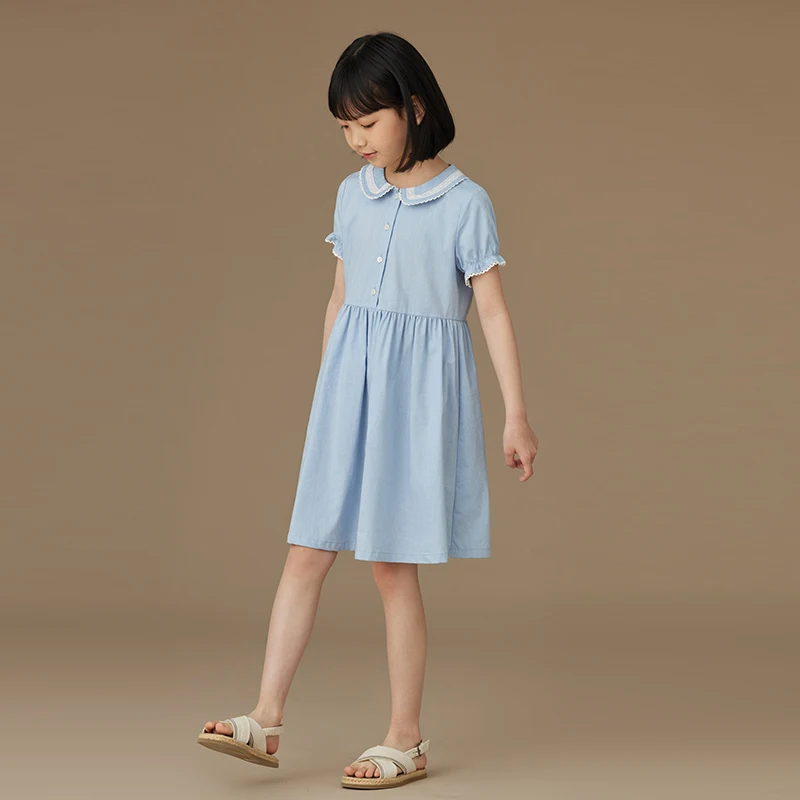 

Kids Clothes Girl 2024 Summer Short Dress New Products Sweet Lace Lapel A-line Skirt Girls Birthday Dress Bluey Skirt