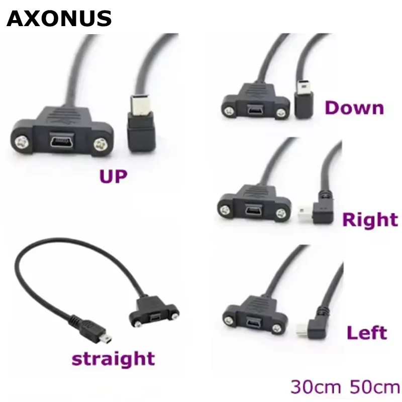 30cm mini USB up and down left and right elbow mini USB B 5 pin 2.0 male to female extension cable Mini with panel mounting hole