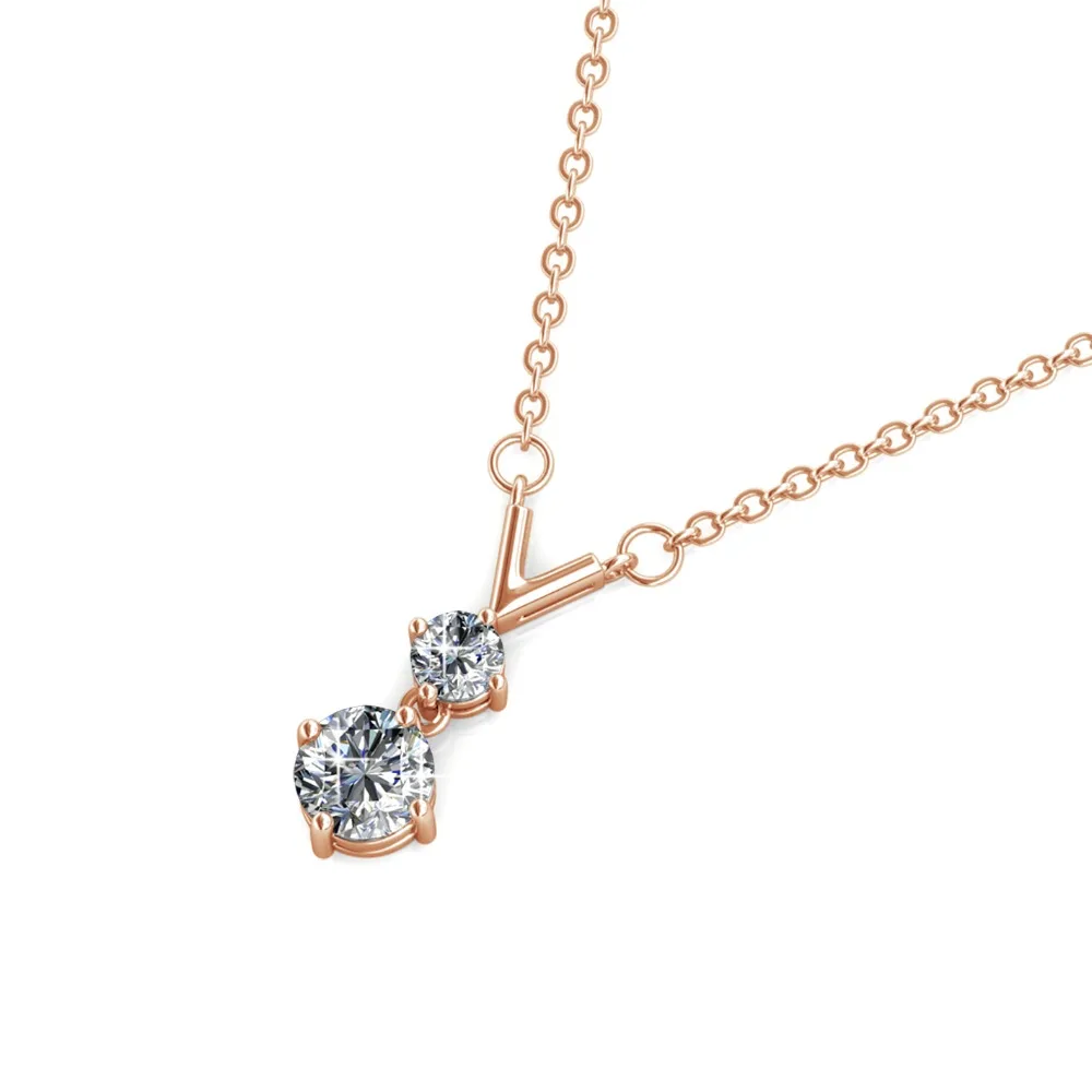 قلادة أنيقة مزدوجة كريستال مزينة بكريستال سواروفسكي والنحاس والذهب الوردي للنساء والزينة اليومية