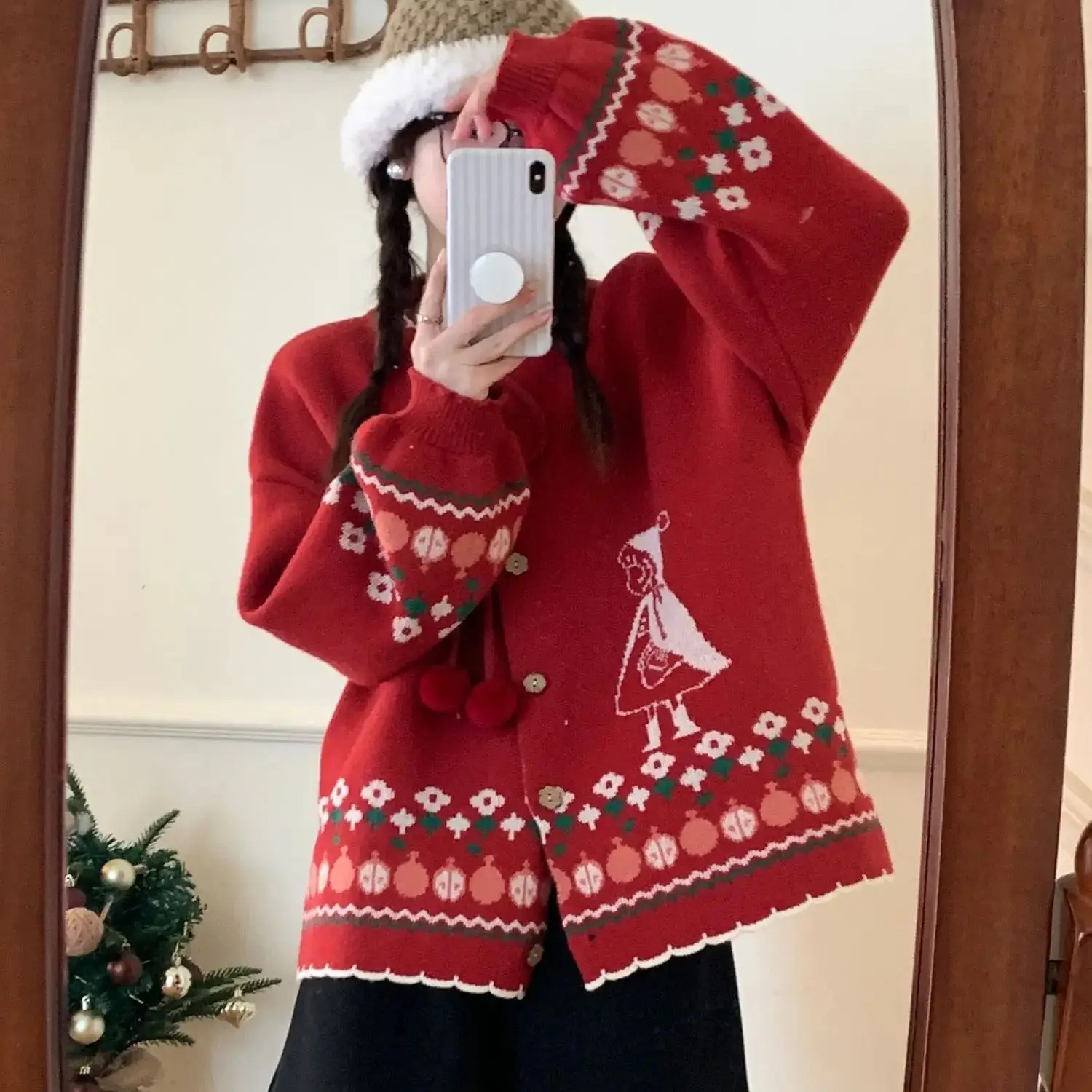 

Knitted Sweater Cardigan Autumn Winter New Style Color-Blocked Retro College Style Lazy Round Neck Short Long-Sleeved Jacket