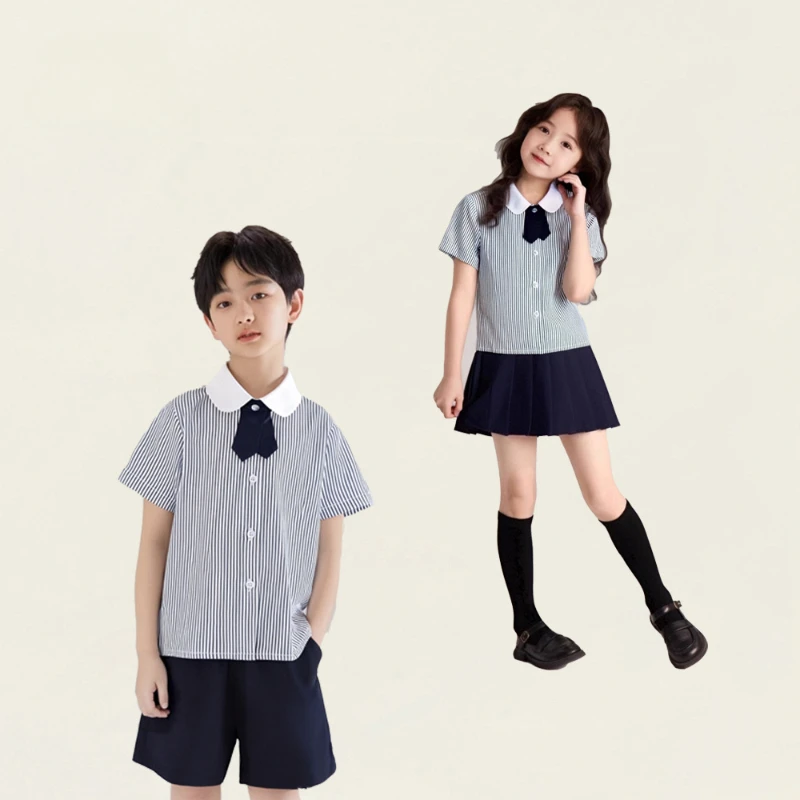 

Children's suit 2025 summer boys and girls host performance graduation photo suit top + shorts short skirt two-piece set