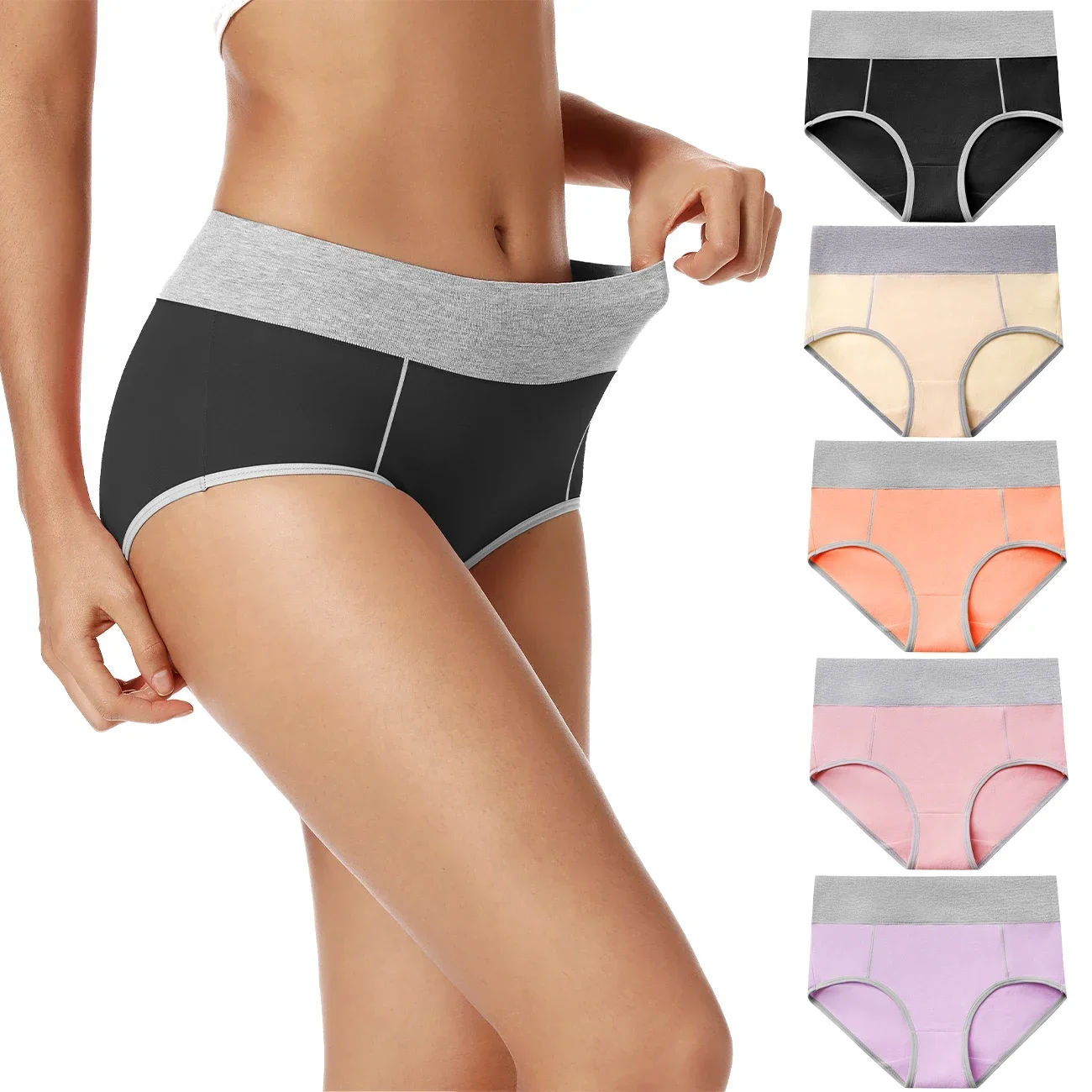 POKARLA Women Soft Cotton Panties Abdominal Surgery Recovery Briefs Ladies High Cut Full Coverage Underpants Plus Size Underwear