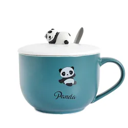 Panda Mug Cartoon Cute Animal Breakfast Cup with Cover and Spoon Large Capacity Heat-resistant Domestic Couple Ceramic Cup