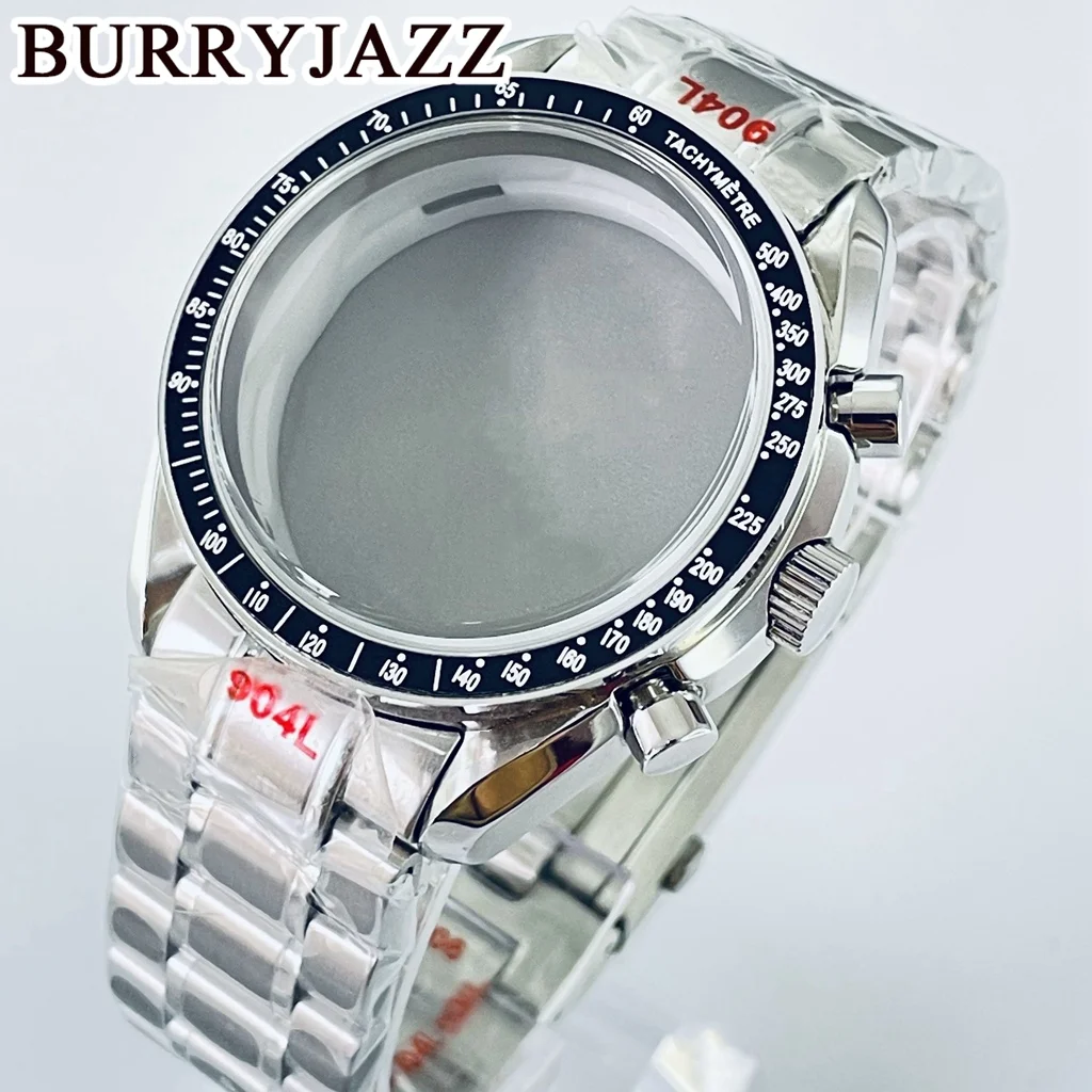 BURRYJAZZ 40mm VK63 VK63A Quartz Movement Case Silver Stainless Steel Sapphire Glass Case