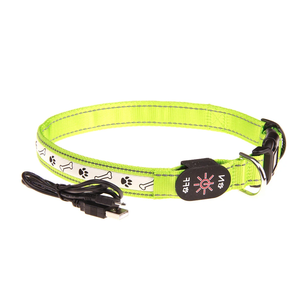 

LED Dog Collar Green Adjustable USB Rechargeable Flashing Light Up Pet Collar Night Safety Walking Hiking Camping