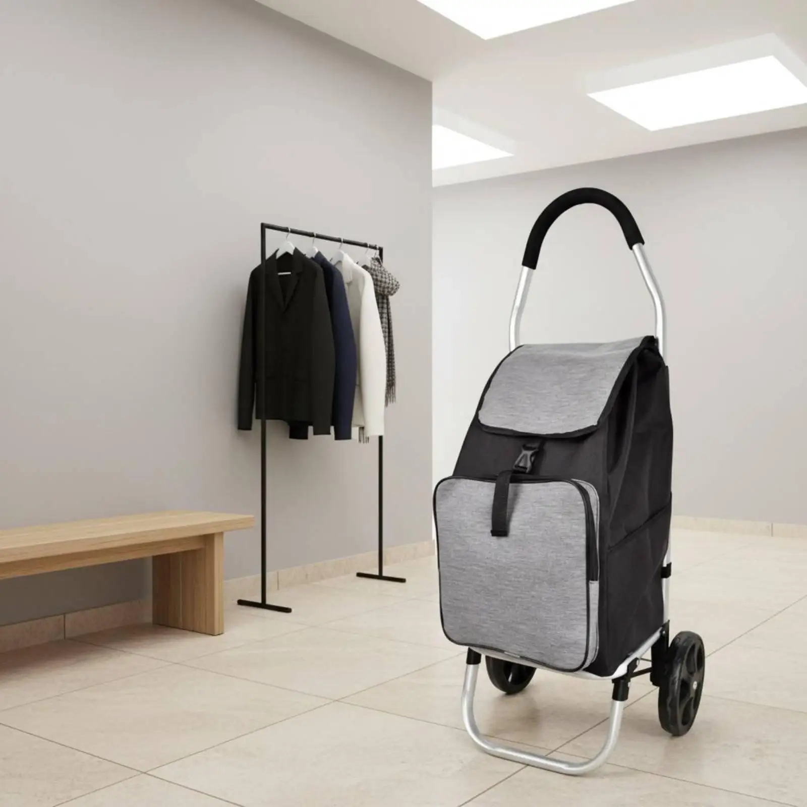 Spacious Shopping Cart Liner Bag for Folding Trolley Reusable Market Carrier with Front Pocket and Buckle Closure for Seniors