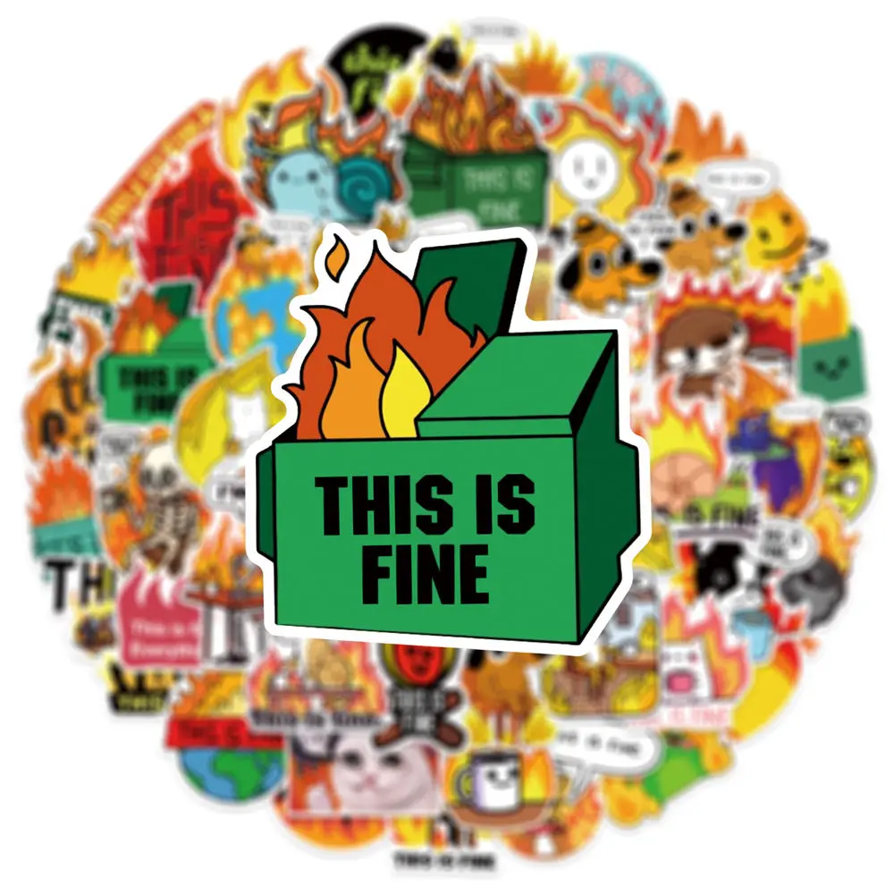 50pcs Vintage Cartoon this is fine Graffiti Stickers Pack Phone Guitar Album Sticker Scrapbooking Supplies Journal Accessories