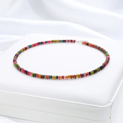 4MM Natural Stone Necklace  925 Sterling Silver Tourmaline Handwork  Choker Jewelry For Women Trending Products Aquamarine