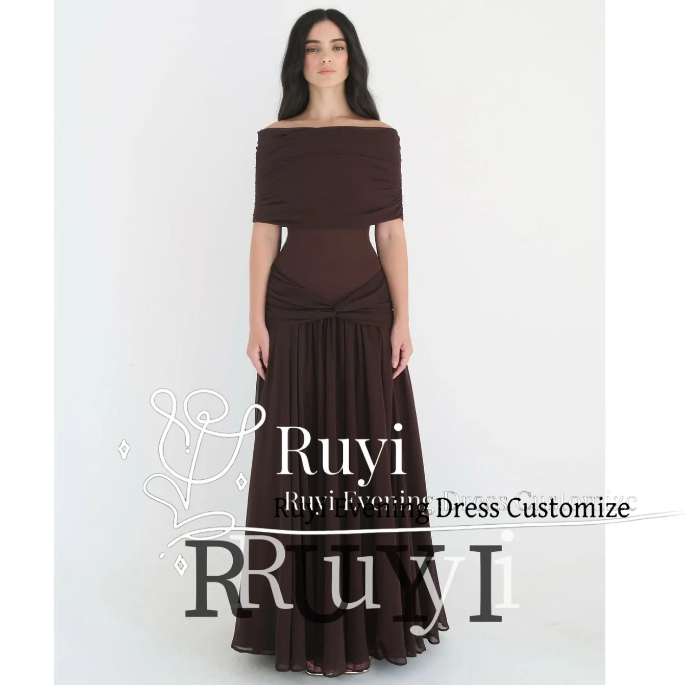 

Customized Boat Neck Brown Chiffon Simple Evening Dresses 2025 DRaped Elegant Party Gown Wedding Prom Dress