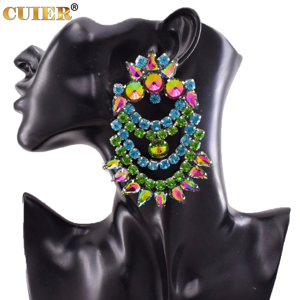 CUIER 6.5*9.5cm Mysterious Variable Glass Gemstones Dangle Women Earring Big Size Jewelry for Drag Queen Accessories