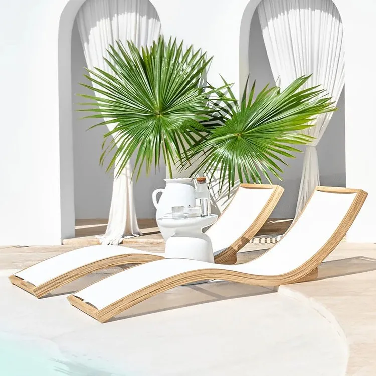 Outdoor Lounging Courtyard Villa Teak Lounger Outdoor Terrace Seaside Beach Chair