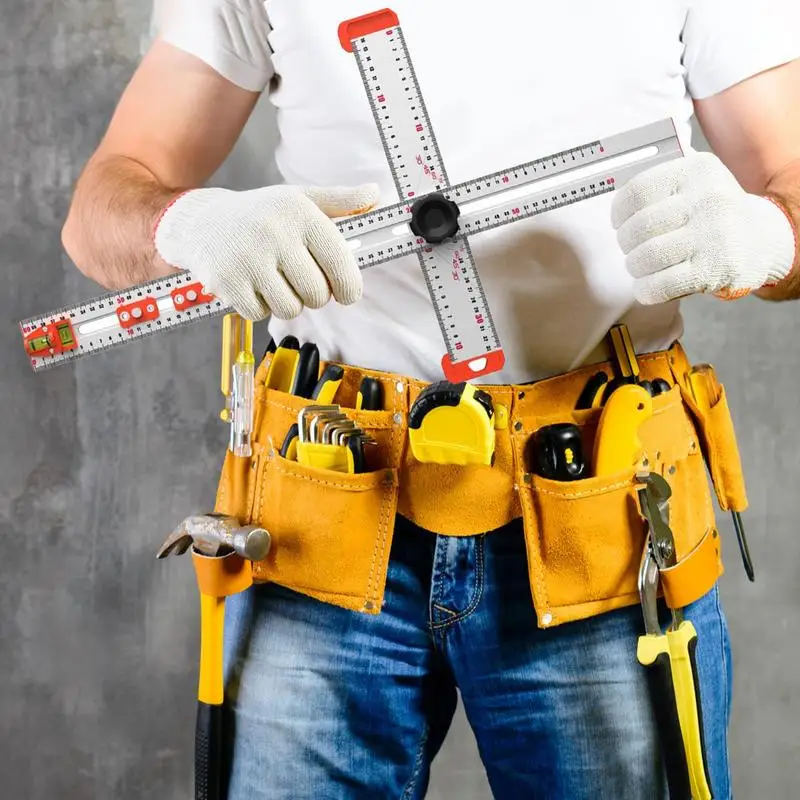 Woodworking 2-in-1 Punching Positioning Ruler T-Shaped Ruler Multifunctional Angle Ruler,Aluminum Alloy Marking Measuring Tool