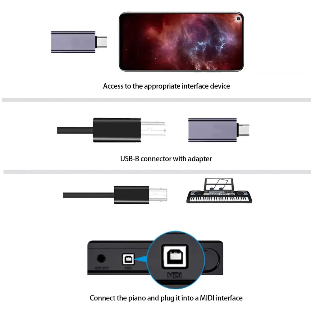 Portable Instrument Connector Usb-b Female to Type-c/micro/mini Male Adapter for Phone Computer Electronic Devices for Printer