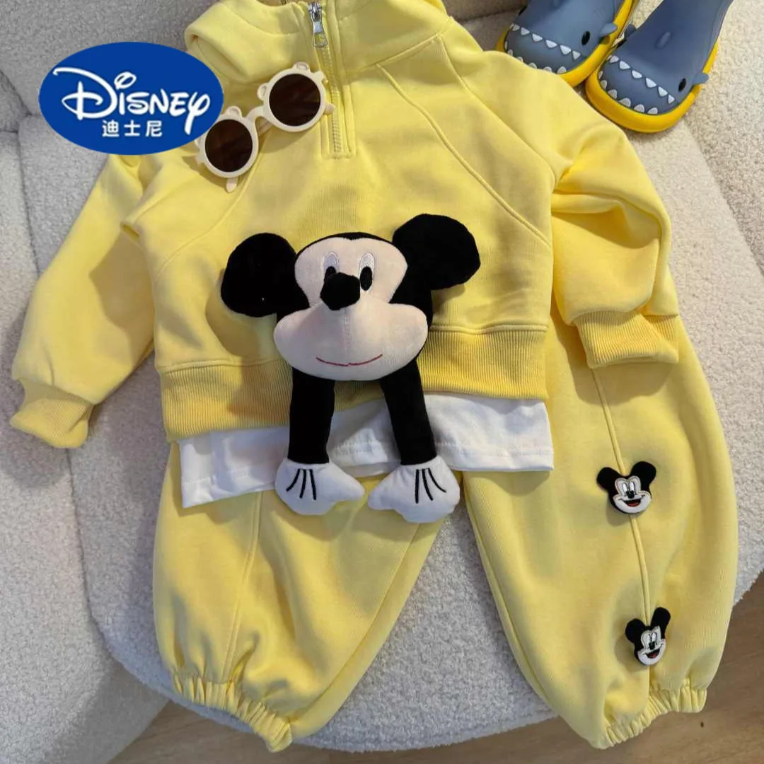 Set Hoodie Keluarga Disney 2025, Tampilan Dua Potong Palsu Gaya Korea dengan Cetakan Mickey Mouse, Pakaian Serasi Lucu untuk Anak-Anak