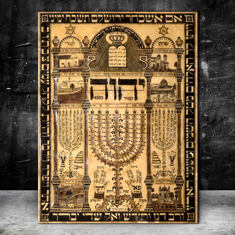 Shiviti Plaque Print Kabbalah Amulet Hebrew Talisman Poster Blessing Protection Vintage Jewish Canvas Painting Home Decoration