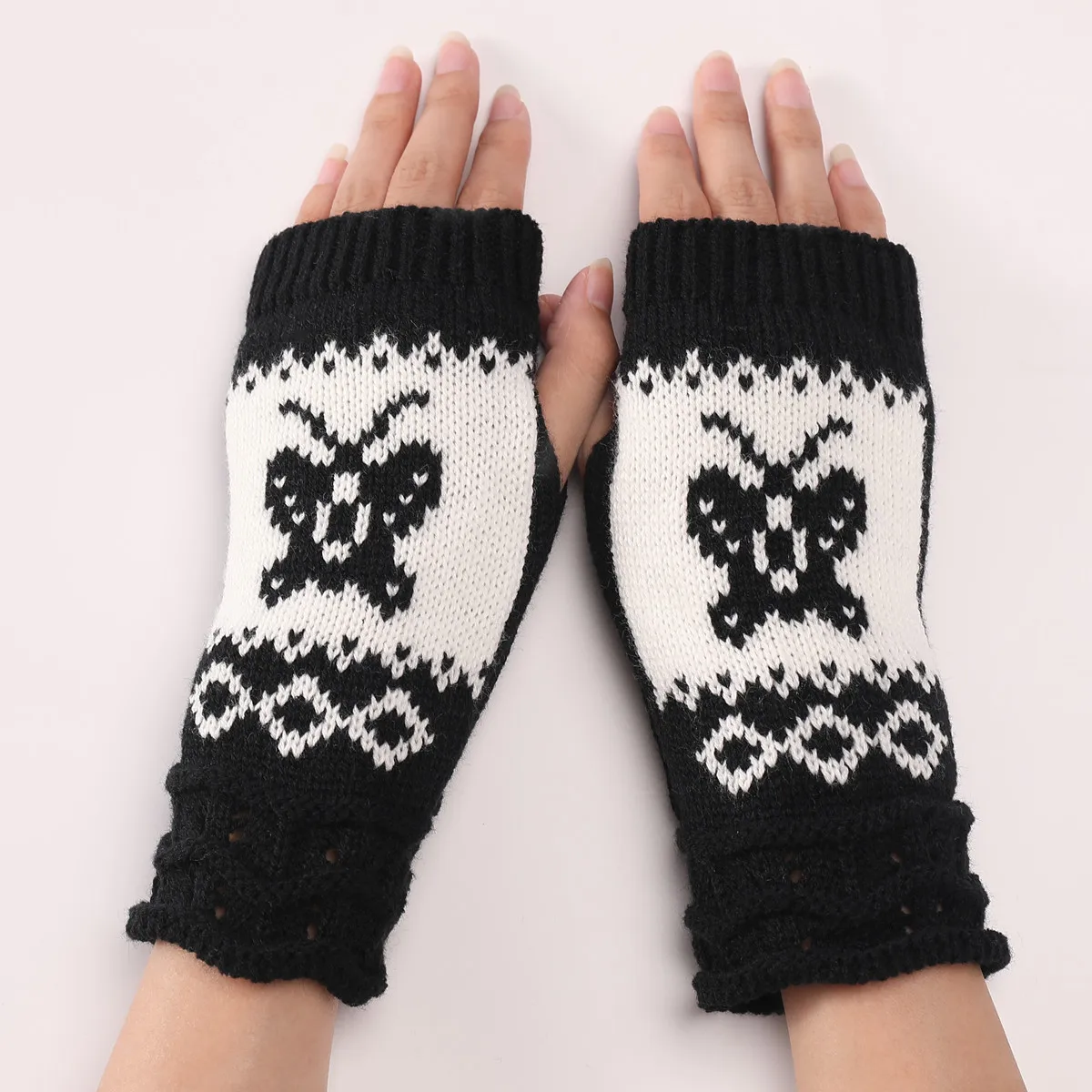 

Winter Half Palm Glove Women Soft Warm Butterfly Crochet Knit Fingerless Wrist Glove Girls Arm Warmer Home Office Autumn Mitten