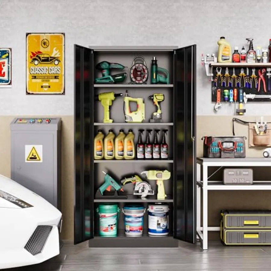 Metal Garage Storage Cabinet with Locking Doors, Steel Tool Cabinets with Adjustable Shees for Home, Office, Garage, Warehouse