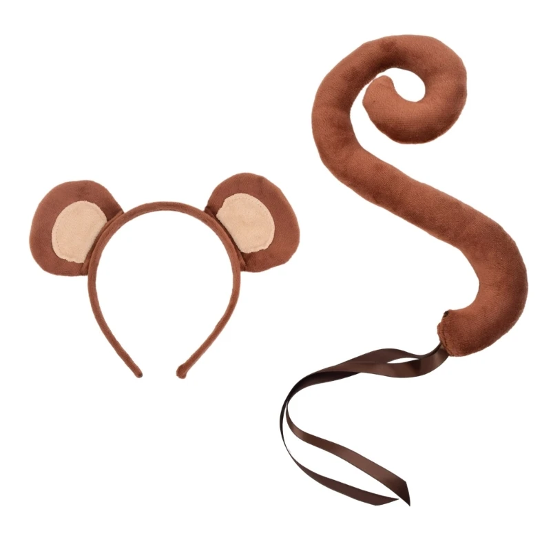 Monkey Costume Set Monkey Ears Tail Plush Animal Fancy Costume Accessories for Kids Halloween Cosplay Accessories Dropsale