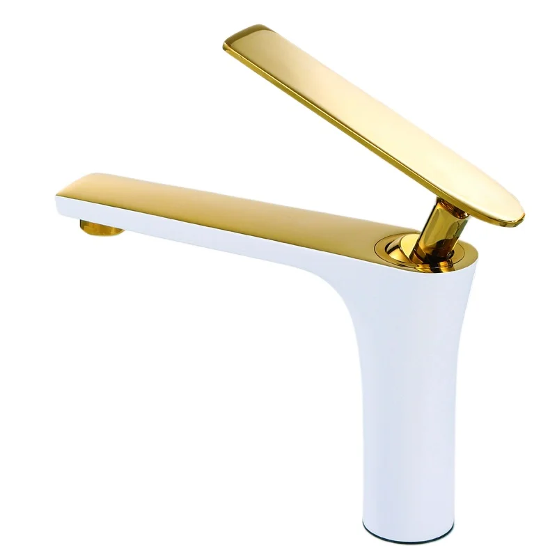 

Light luxury all-copper hot and cold basin faucet, white gold bathroom toilet basin