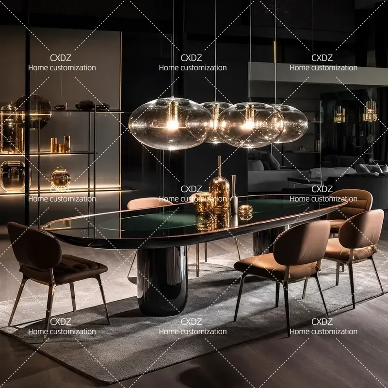 Light Luxury Solid Wood Dining Table and Chairs Set Oval High End Custom Home Villa Restaurant Furniture