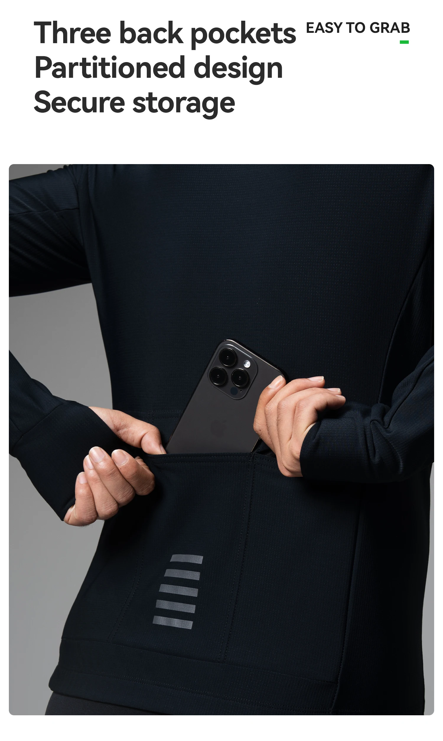 ROCKBROS Winter Thermo-Radtrikot aus Mischgewebe, winddicht, warm, wärmespeichernd, Outdoor Slim Fit Herren-Radtrikot – Detail 7