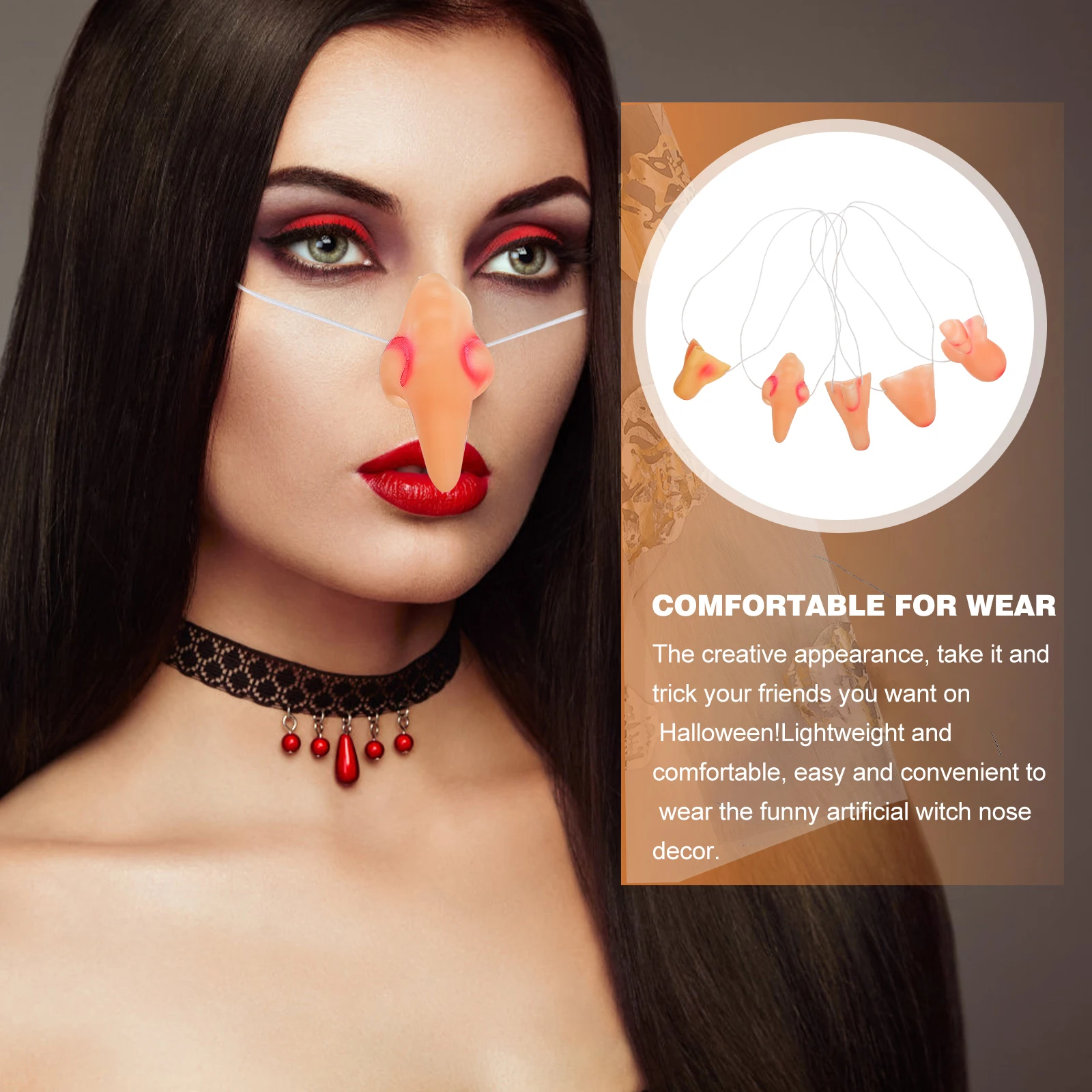 5 szt. Nosów na Halloween, realistyczne sztuczne nosy czarownic do kostiumów, cosplay, maskarady, dekoracji festiwalowych, zabawny pomysł na prezent