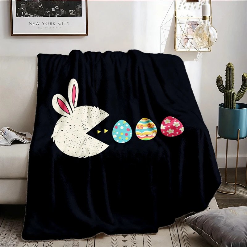 Retro Bunny Squad Easter Flannel Blanket, Egg Hunt Flannel Throw