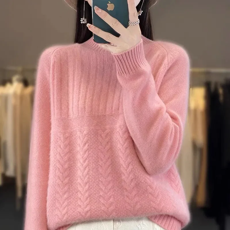 2024Autumn Winter Women Knitted Sweater Pullover New Solid Half High Neck Long Sleeved Sweater Bottoming Shirt Female Casual Top