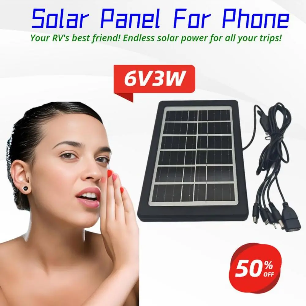 6V3W Solar Panels Monocrystalline USB Solar Mobile Phone Chargers Type-C Waterproof Emergency Charging System