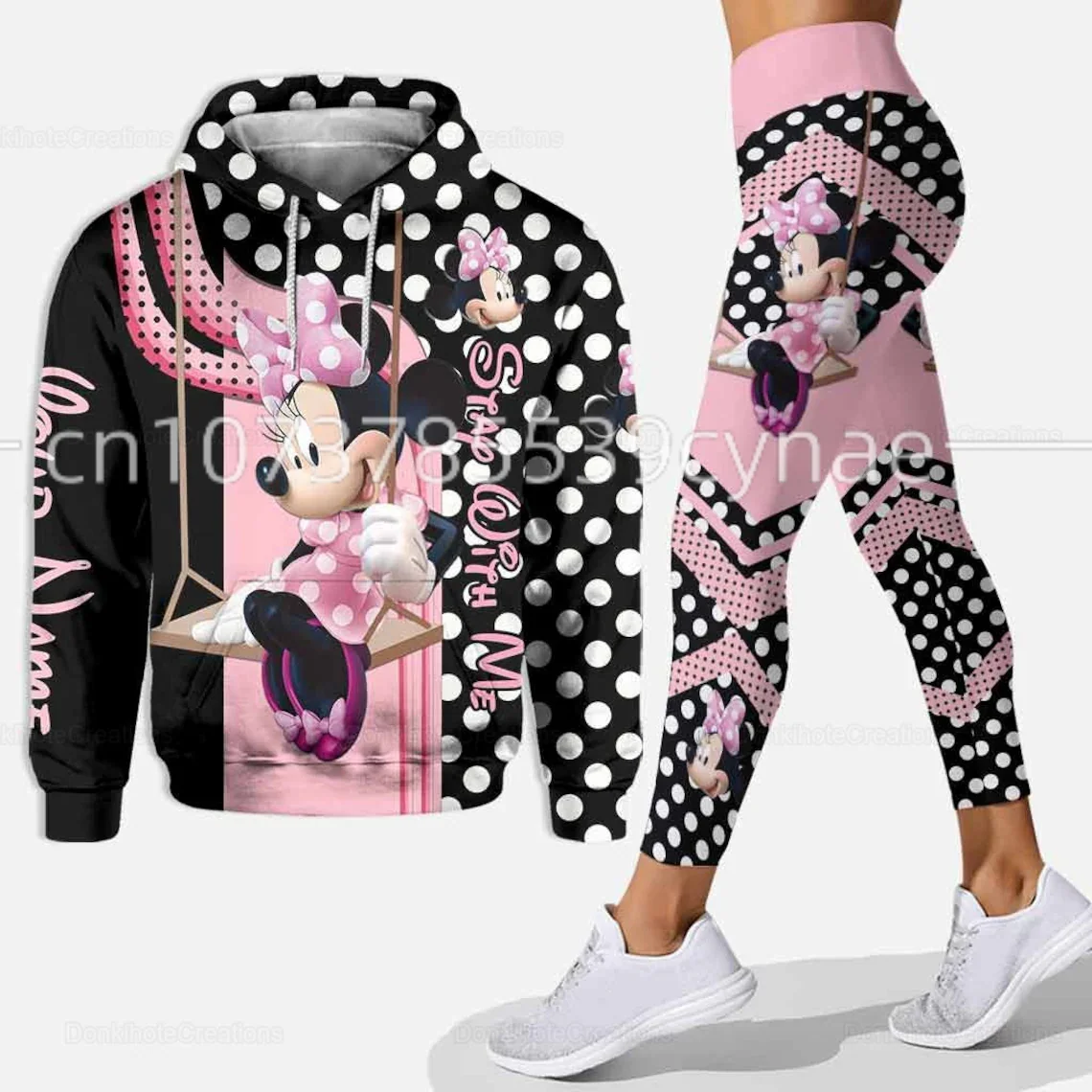 

2023 Disney Minnie Mouse 3D Hoodie Women's Hoodie and Leggings Suit Minnie Yoga Pants Sweatpants Fashion Sports Suit