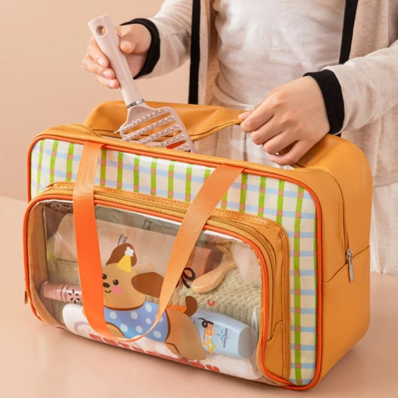 Portable Cartoon Cosmetic Bag Large Capacity Travel Toiletry Organizer Transparent Window Makeup Storage Pouch with Handle