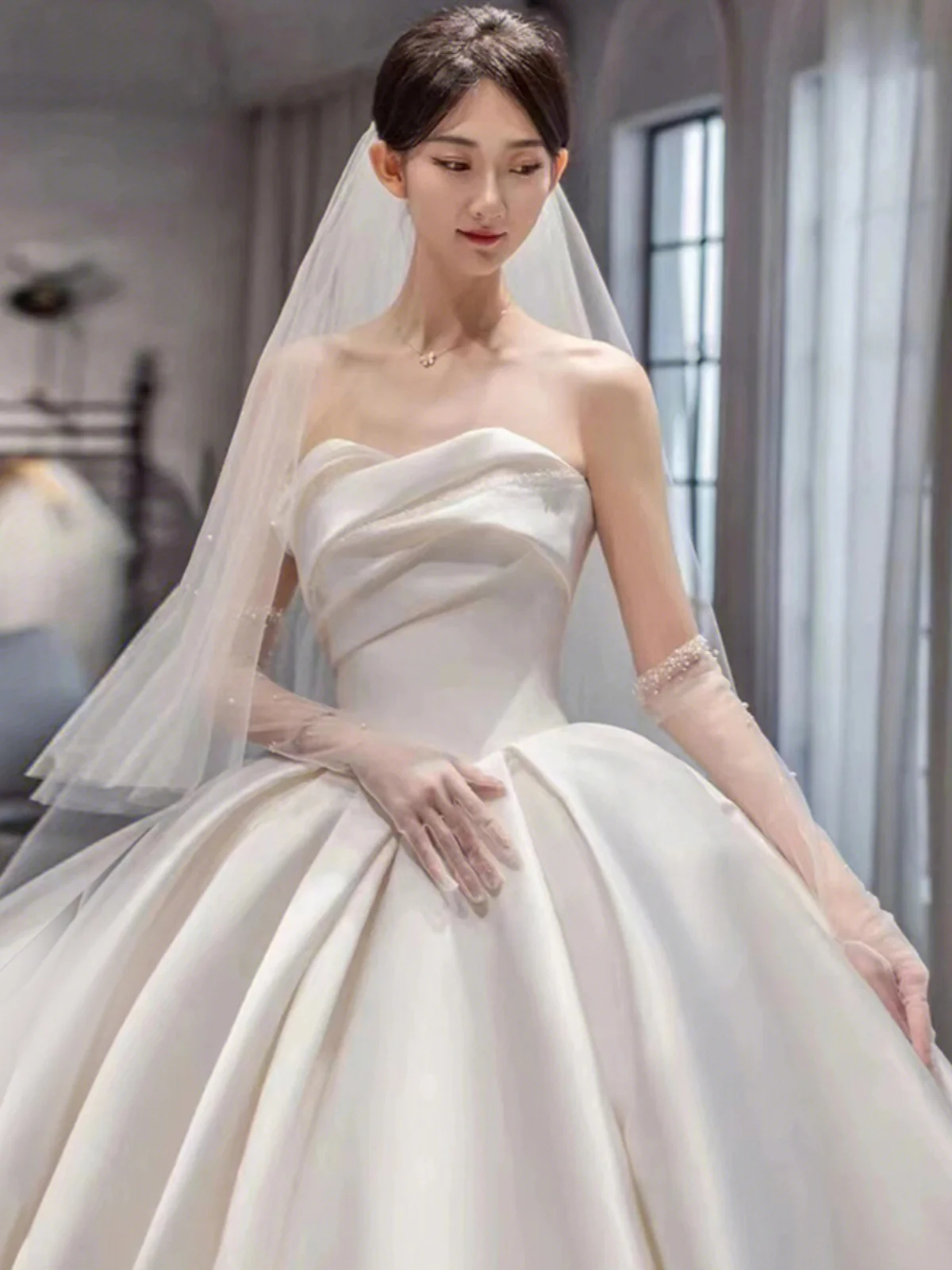 

Silk Satin Bridal Gown Strapl Long Tail out Door Wedding Dr Women's Faion Spring 2023 Korean Sle Middle Waist No Sl...