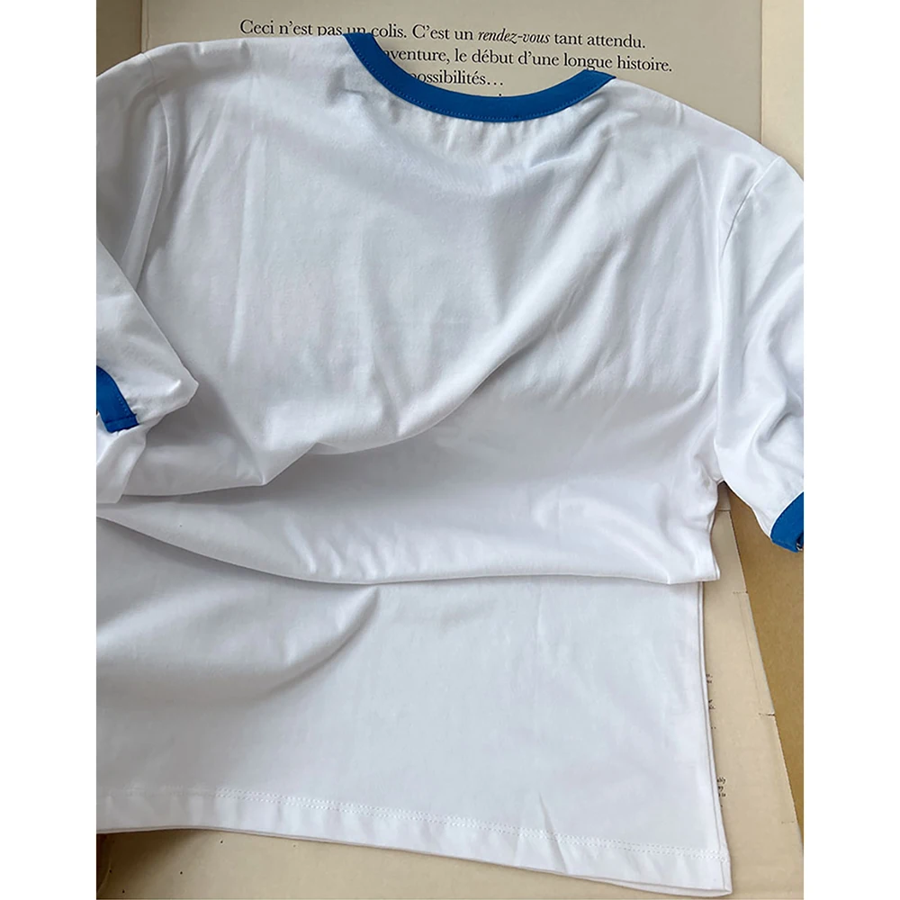 روان 5C723 التباين اللون رسالة الجرافيك طباعة المرأة تي شيرت الصيف قصيرة الأكمام سيدة البلوز الكلاسيكية عادية خمر فام #3